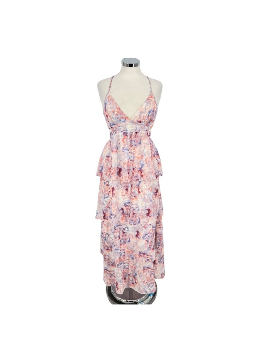 Fanco Cutout Tiered Sleeveless Maxi Dress Multicolor Pink Purple Size Medium NWT